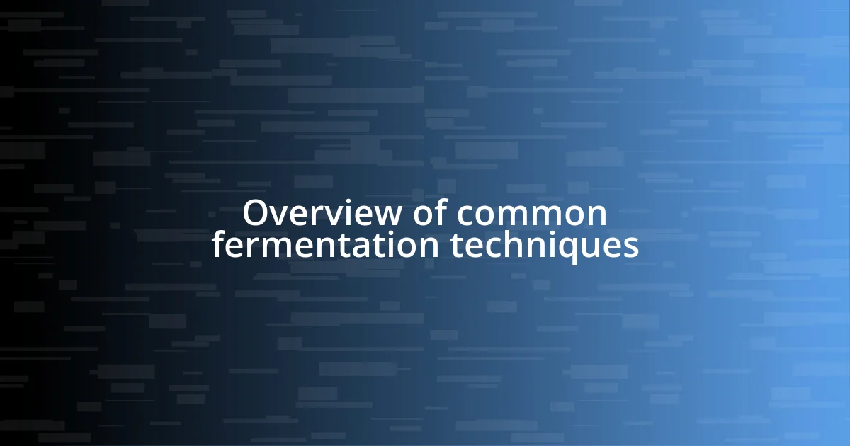 Overview of common fermentation techniques